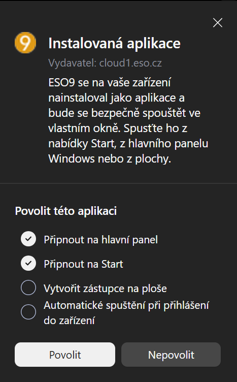 Možnosti nainstalované aplikace v Microsoft Edge