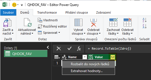Rozbalení dat do nových řádků