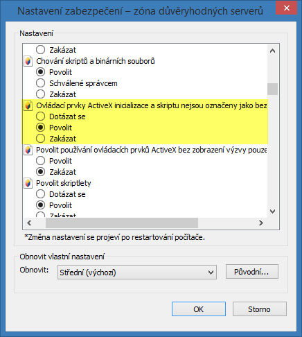 Volba pro zpřístupnění výstupu do PIVOT tabulek