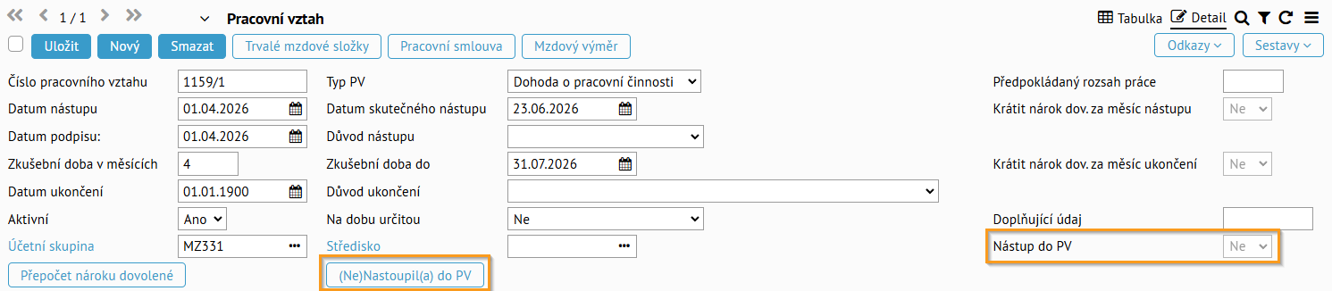 Nenastoupení zaměstnance