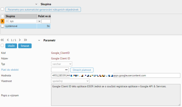  Google Client ID v parametrech ESO9