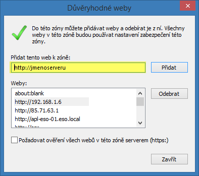 Přidání aplikačního serveru mezi důvěryhodné